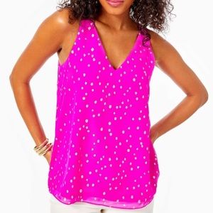 Lilly Pulitzer FLORIN Lined Silk Elderberry Gold Metallic Clip Dot Size Large